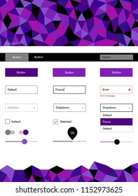 Light Purple, Pink vector web ui kit in polygonal style. Colorful ui/ux kit with header consisted of triangles. This sample is for your website.