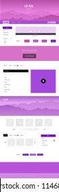 Light Purple, Pink vector wireframe kit with nature. Beautiful ui ux kit with colorful mountains in its header. Template for landing pages of leisure.