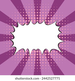 Light purple Pop art. Comic book style. Abstract explosion. Purple Base for sale banners, advertisment posts, business cards, brochure, social media. Textbox for custom text. Halftone effect. Editable