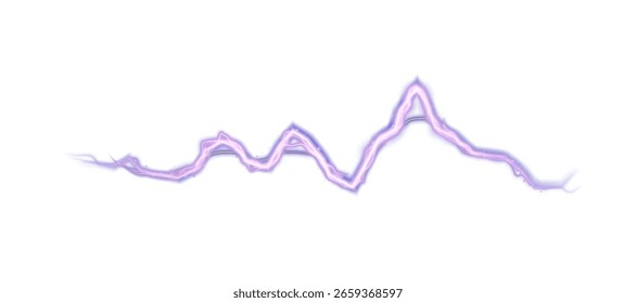 Light purple pulse of electric lightning similar to electric signal or wave frequency. Bright light effect of pulse lightning on white background. Vector