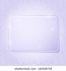 Light Purple Rectangle Piece of Glass Framework on Abstract Swirl Pattern. Advertising Brochure with Place for Text. Vector Illustration.