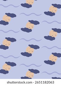 Fundo padrão sem emenda roxo claro com lua bonito e desenhos animados nuvens