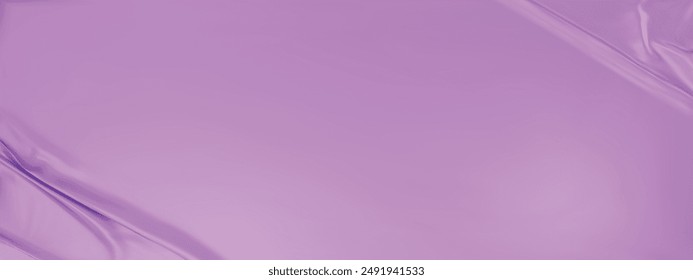 Light purple silk satin luxury background. Purple elegant background with space for design. Draped fabric Flat lay, Template, cover, header, Wide banner. panoramic view. 3D vector illustration.