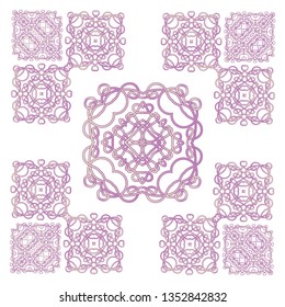 Light purple square vintage elements. Abstract vector wedding ornaments 