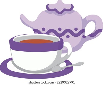 Light purple teapot and freshly brewed tea