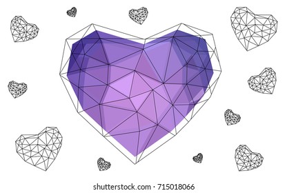 Light Purple vector abstract glitter heart shape on white background in love concept for valentine's day with sweet and romantic moment. Polygonal design for your business.