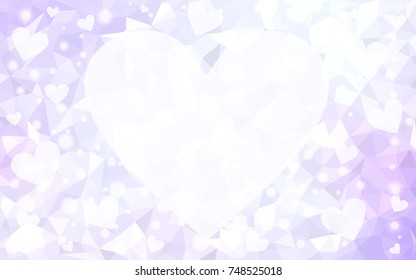 Light Purple vector abstract glitter heart shape on white background in love concept for valentine's day with sweet and romantic moment. Polygonal design for your business.