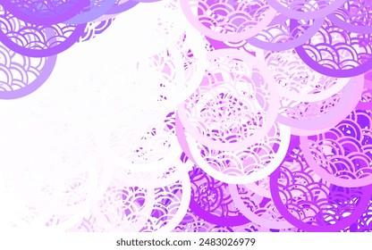 Ilustración Abstractas de Vector púrpura claro con burbujas de colores en estilo natural. Burbujas borrosas sobre fondo abstracto con degradado colorido. Base para folletos, folletos