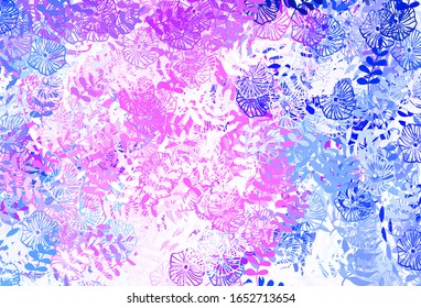 Light Purple vector abstract pattern with leaves, flowers. Leaves, flowers in natural style on white background. Doodle design for your web site.