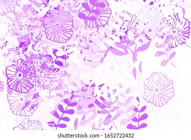 Light Purple vector abstract pattern with leaves, flowers. Modern abstract illustration with leaves and flowers. Textured pattern for websites, banners.