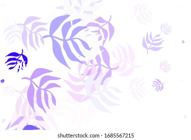 Light Purple vector abstract pattern with leaves. Sketchy doodles with leaves on blurred background. Brand new style for your business design.