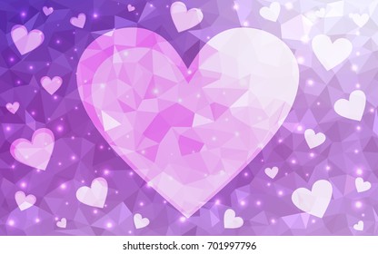 Light Purple vector abstract Triangle Geometrical Heart on white polygonal background. Happy Valentine's Day Greeting Card. Stock template for your design.
