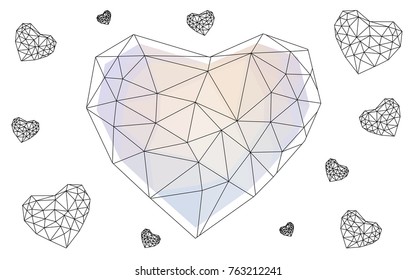 Light Purple vector abstract Triangle Geometrical Heart on white polygonal background. Happy Valentine's Day Greeting Card. Stock template for your design.