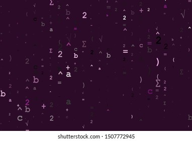 Light Purple vector backdrop with algebra elements. Illustration with Numeral symbols on abstract template. Pattern for school, grammar websites.