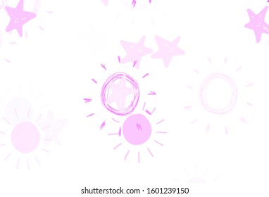 Light Purple vector backdrop with bright stars, suns. Blurred decorative design in simple style with stars, suns. Pattern for astrology websites.