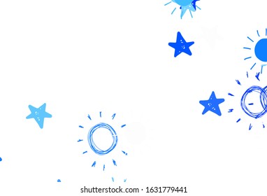 Light Purple vector backdrop with bright stars, suns. Shining illustration with stars, suns on abstract template. Best design for your ad, poster, banner.