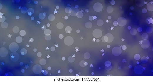 Light Purple vector backdrop with circles, stars. Colorful illustration with gradient dots, stars. Design for textile, fabric, wallpapers.