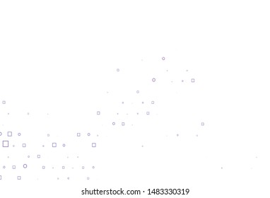 Light Purple vector backdrop with dots, spots, cubes. Abstract backdrop with colorful circles, rectangles. Template for your brand book.