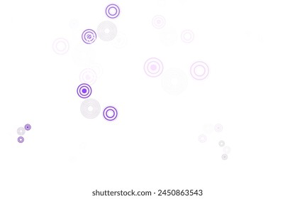 Hellviolette Vektorgrafik-Kulisse mit Punkten. Illustration mit Satz von leuchtenden bunten abstrakten Kreisen. Muster für Texturen von Bildschirmhintergründen.