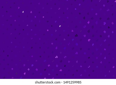 Light Purple vector backdrop with english symbols. Shining illustration with ABC symbols on abstract template. Pattern for ads, poster, banner of books.