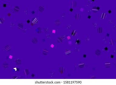 Light Purple vector backdrop with lines, circles, rhombus. Decorative design in abstract style with lines, dots, cubes. Pattern for websites.