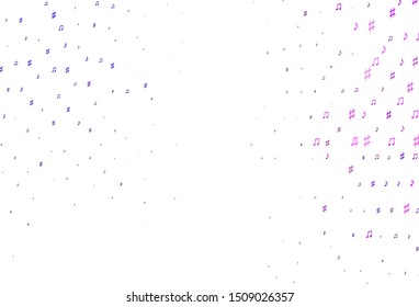 Light Purple vector backdrop with music notes. Shining illustration of colorful gradient music notes. Modern design for wallpapers.