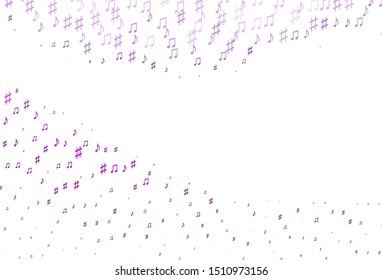Light Purple vector backdrop with music notes. Isolated colorful music keys on abstract background. Pattern for websites of musitians.