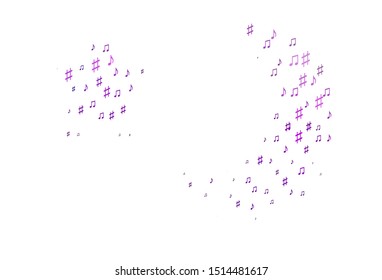 Light Purple vector backdrop with music notes. Shining illustration of colorful gradient music notes. Modern design for wallpapers.