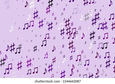 Light Purple vector backdrop with music notes. Decorative design in abstract style with music shapes. Pattern for festival leaflets.