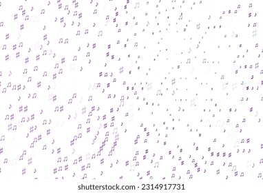 Fondo vector claro púrpura con notas musicales. Claves de música coloridas aisladas sobre fondo abstracto. Diseño moderno para tapices.