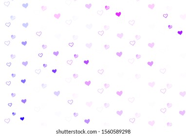 Light Purple vector backdrop with sweet hearts. Hearts on blurred abstract background with colorful gradient. Pattern for valentine's ad, booklets.