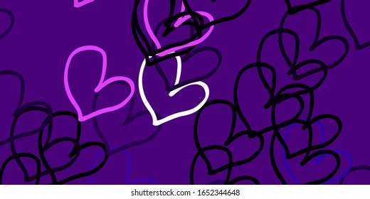 Light Purple vector backdrop with sweet hearts. Decorative shining illustration with hearts on abstract template. Design for your business advert of anniversary.