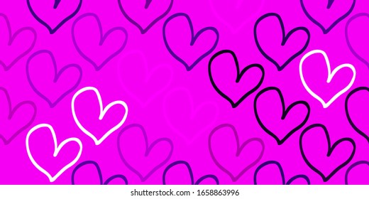 Light Purple vector backdrop with sweet hearts. Glitter abstract illustration with colorful hearts in romantic style. Design for your business advert of anniversary.