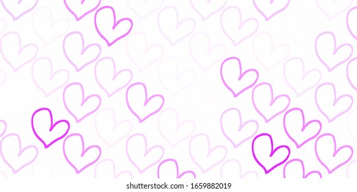 Light Purple vector backdrop with sweet hearts. Decorative shining illustration with hearts on abstract template. Design for your business advert of anniversary.