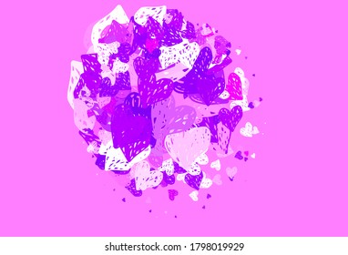 Light Purple vector backdrop with sweet hearts. Beautiful abstract hearts on colorful gradient background. Design for celebrating of Valentine Day.