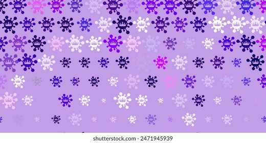 Light Purple vector backdrop with virus symbols. Smart illustration with covid signs in decorative style. Design for biohazard warning.