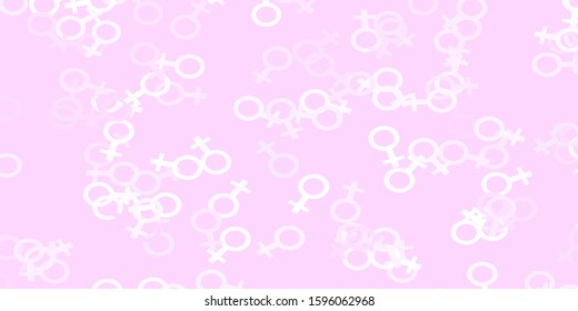 Light Purple vector backdrop with woman's power symbols. Illustration with signs of women's strength and power. Background for ui designers.