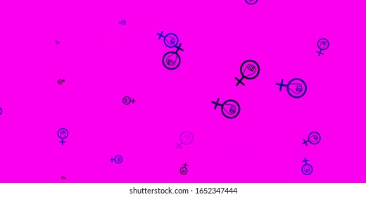 Light Purple vector backdrop with woman's power symbols. Simple design in abstract style with women’s rights activism. Best design to show the power of women.