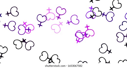 Light Purple vector backdrop with woman's power symbols. Colorful feminism symbols with a gradient in modern style. Background for International Women’s Day.
