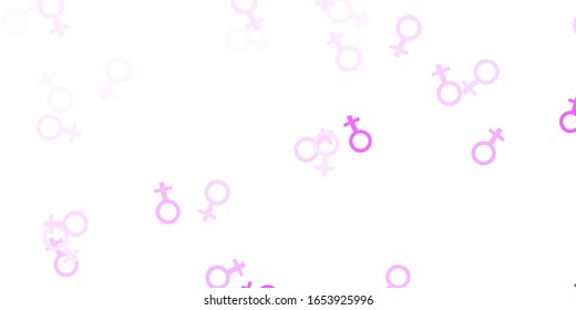 Light Purple vector backdrop with woman's power symbols. Colorful feminism symbols with a gradient in modern style. Background for International Women’s Day.