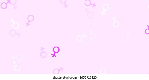 Light Purple vector backdrop with woman's power symbols. Colorful feminism symbols with a gradient in modern style. Background for International Women’s Day.