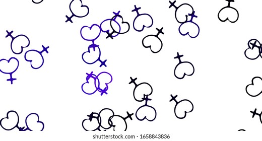 Light Purple vector backdrop with woman's power symbols. Simple design in abstract style with women’s rights activism. Elegant design for wallpapers.
