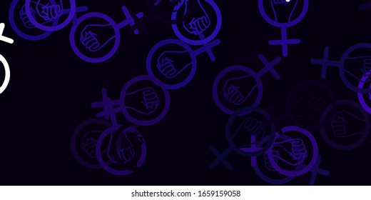 Light Purple vector backdrop with woman's power symbols. Illustration with signs of women's strength and power. Elegant design for wallpapers.
