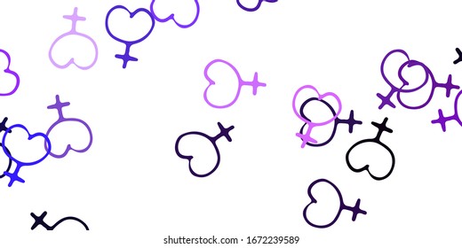 Light Purple vector backdrop with woman's power symbols. Abstract illustration with a depiction of women's power. Design for International Women’s Day.