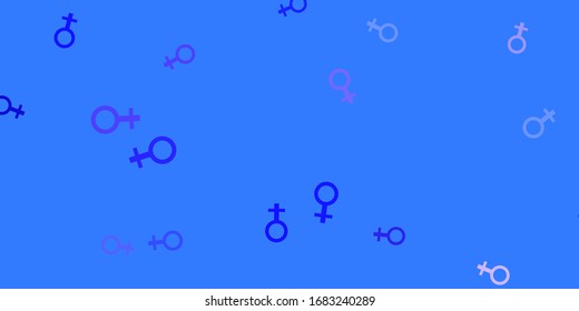 Light Purple vector backdrop with woman's power symbols. Colorful illustration with gradient feminism shapes. Design for International Women’s Day.