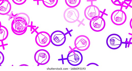 Light Purple vector backdrop with woman's power symbols. Simple design in abstract style with women’s rights activism. Simple design for your web site.