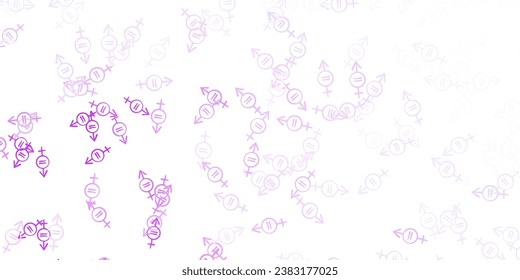 Light Purple vector backdrop with woman's power symbols. Colorful illustration with gradient feminism shapes. Design for International Women’s Day.