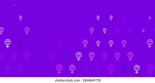 Light Purple vector backdrop with women power symbols. Illustration with signs of women strength and power. Background for International Women Day.