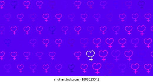Light Purple vector backdrop with women power symbols. Abstract illustration with a depiction of women power. Elegant design for wallpapers.