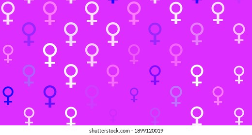 Light Purple vector backdrop with women power symbols. Simple design in abstract style with women rights activism. Design for International Women Day.